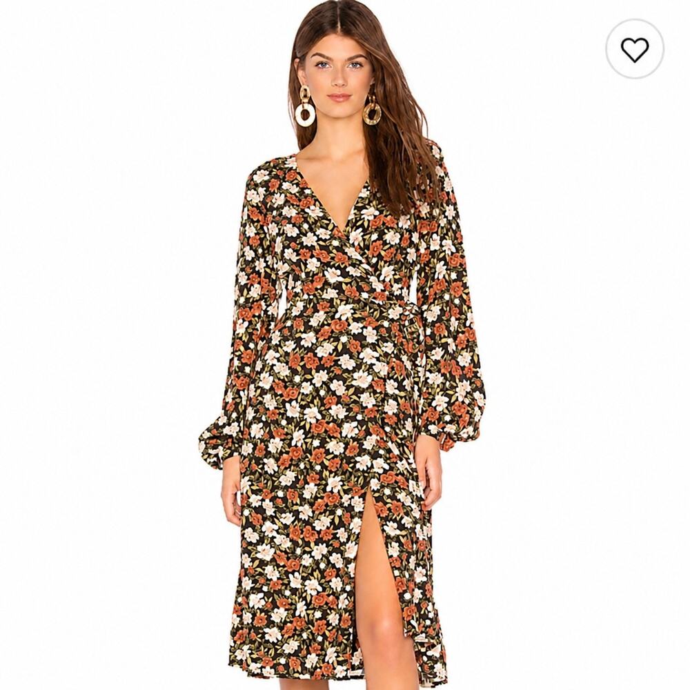 Privacy Please Nixon Floral Print V-Neck Midi Wrap Dress Size M